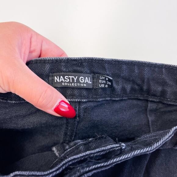 Nasty Gal Size 4 US High Rise Cotton Denim Shorts Black - Picture 4 of 7